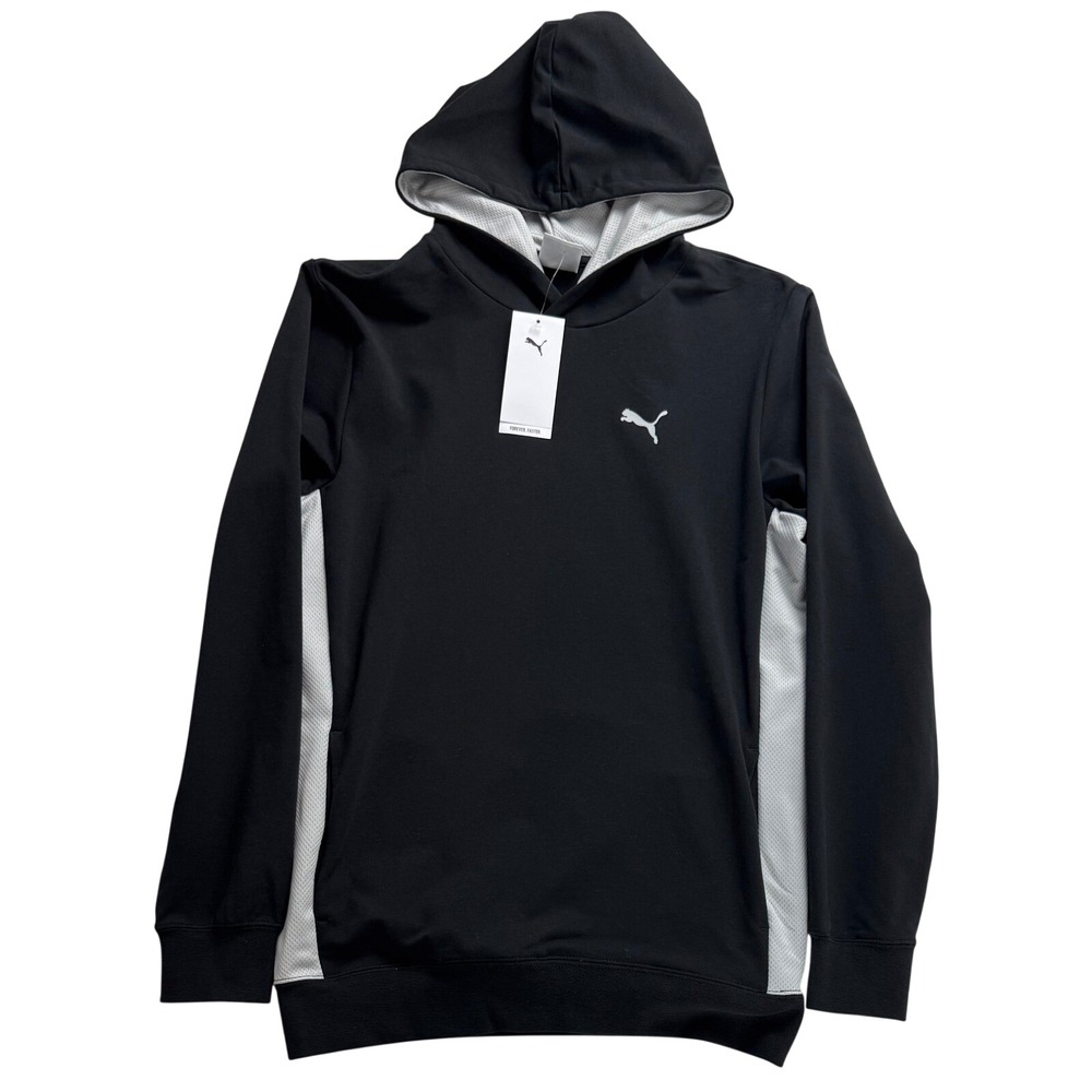 Puma Mens ESS Dynamic Hoodie Black Grey Mesh Pullover Sweatshirt  Small